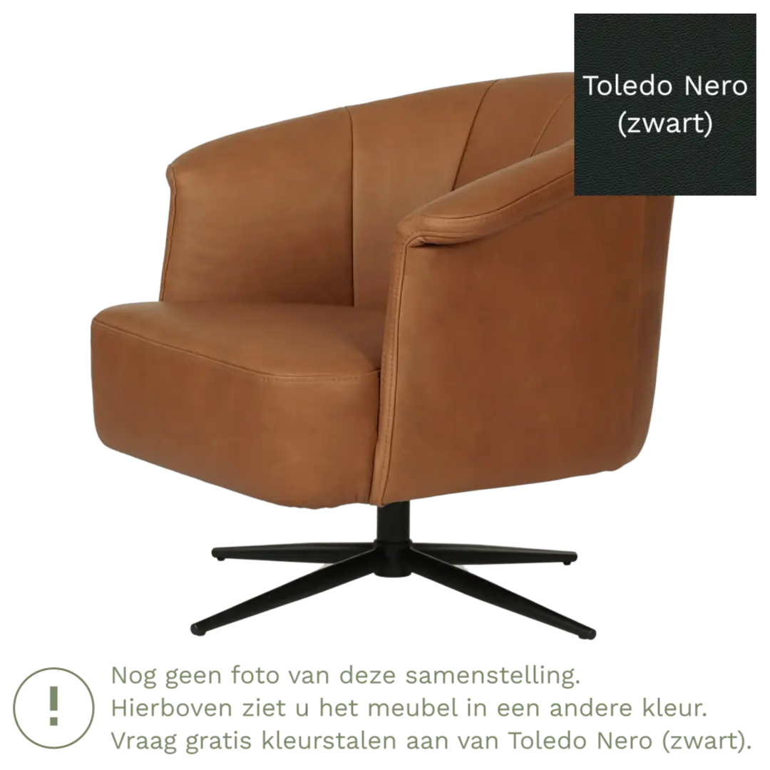 afbeelding van Leren draaifauteuil Embrace - Toledo Nero (zwart) - stervoet zwart