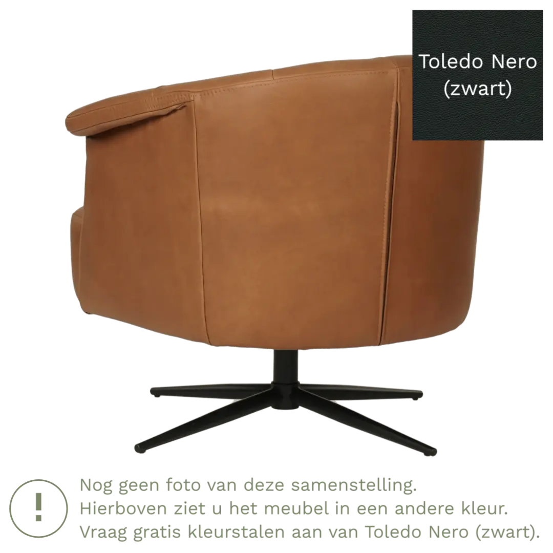 afbeelding van Leren draaifauteuil Embrace - Toledo Nero (zwart) - stervoet zwart