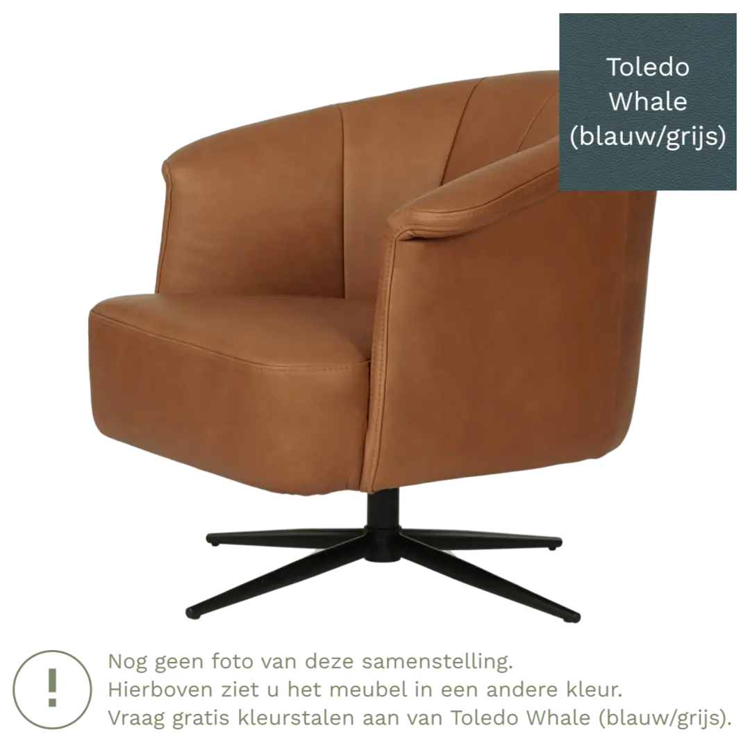 afbeelding van Leren draaifauteuil Embrace - Toledo Whale (blauw/grijs) - stervoet zwart