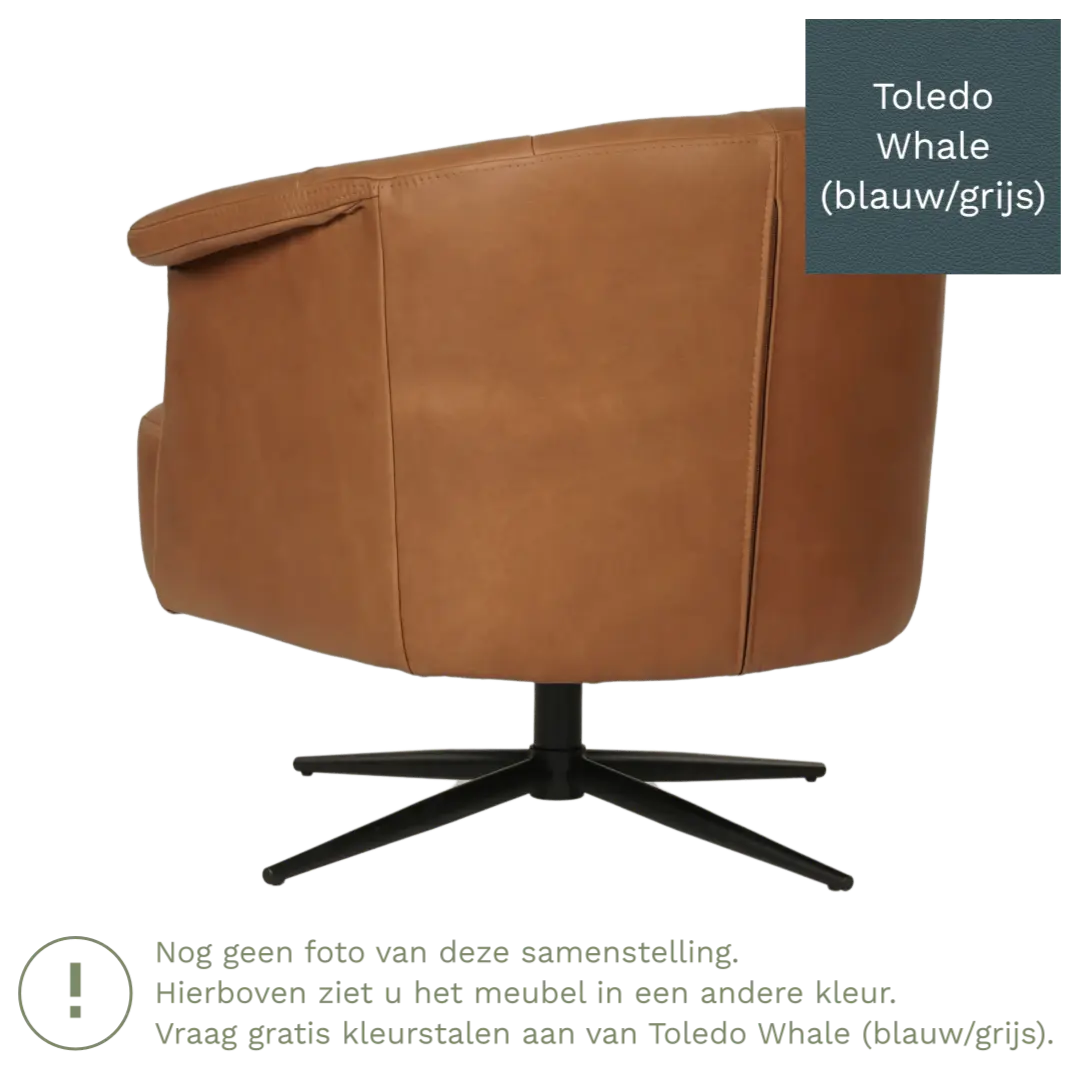 afbeelding van Leren draaifauteuil Embrace - Toledo Whale (blauw/grijs) - stervoet zwart