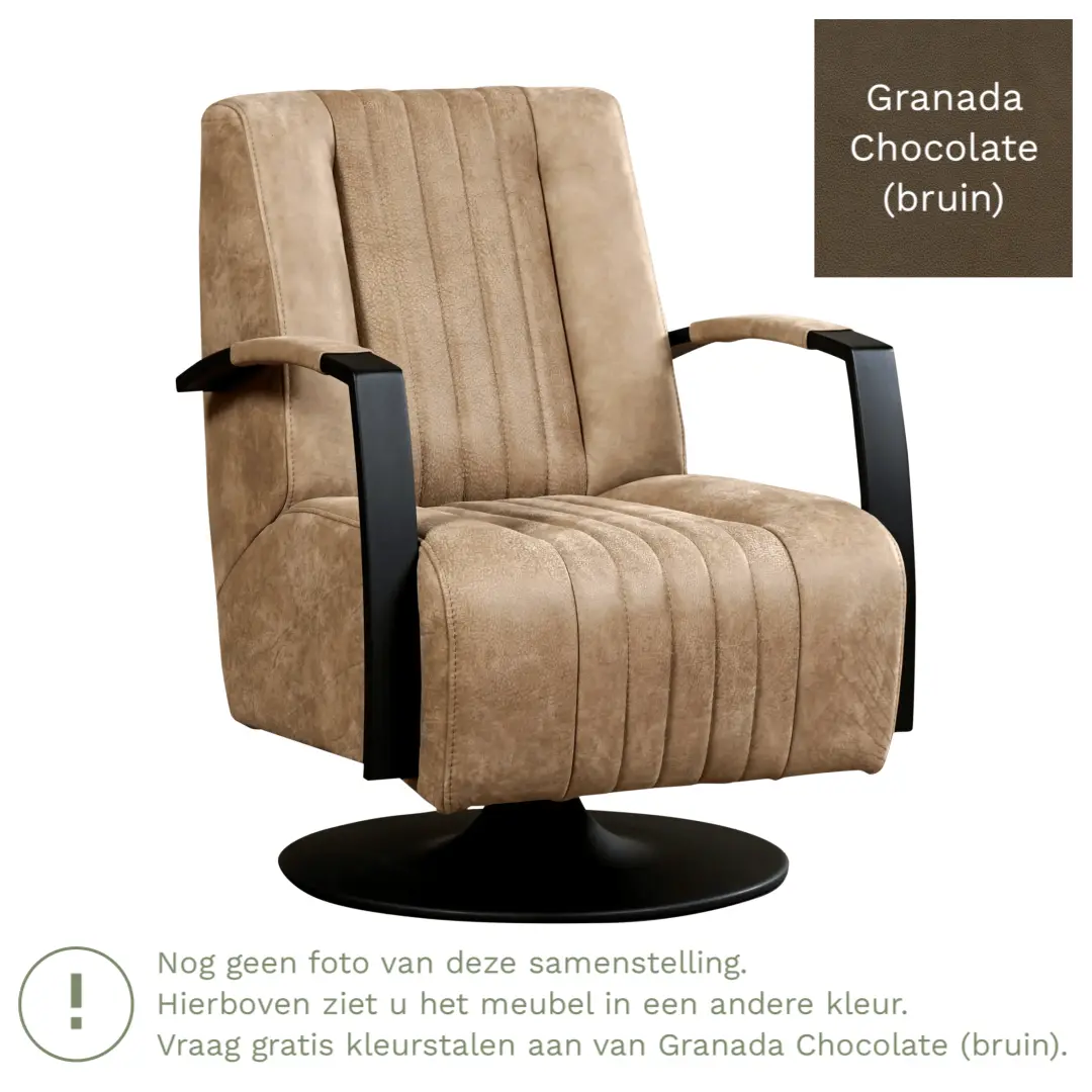 afbeelding van Leren draaifauteuil Galaxy - Granada Chocolate (bruin) - Stervoet zwart