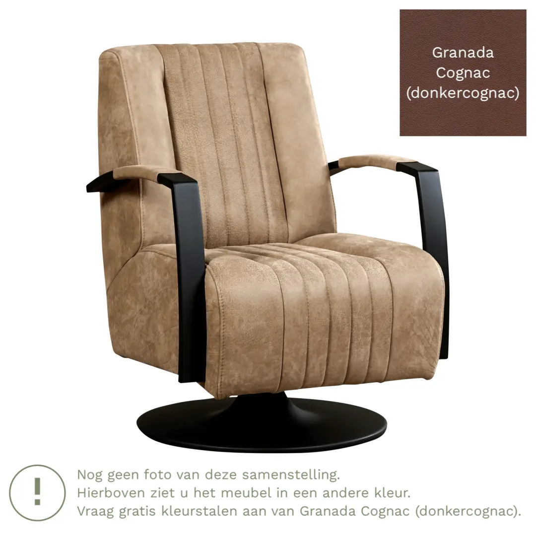 afbeelding van Leren draaifauteuil Galaxy - Granada Cognac (donkercognac) - Schotelvoet zwart