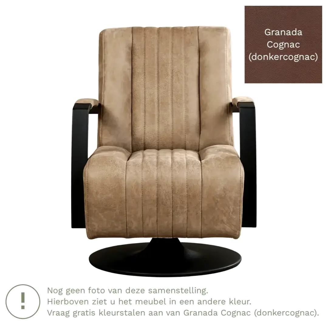 afbeelding van Leren draaifauteuil Galaxy - Granada Cognac (donkercognac) - Schotelvoet zwart