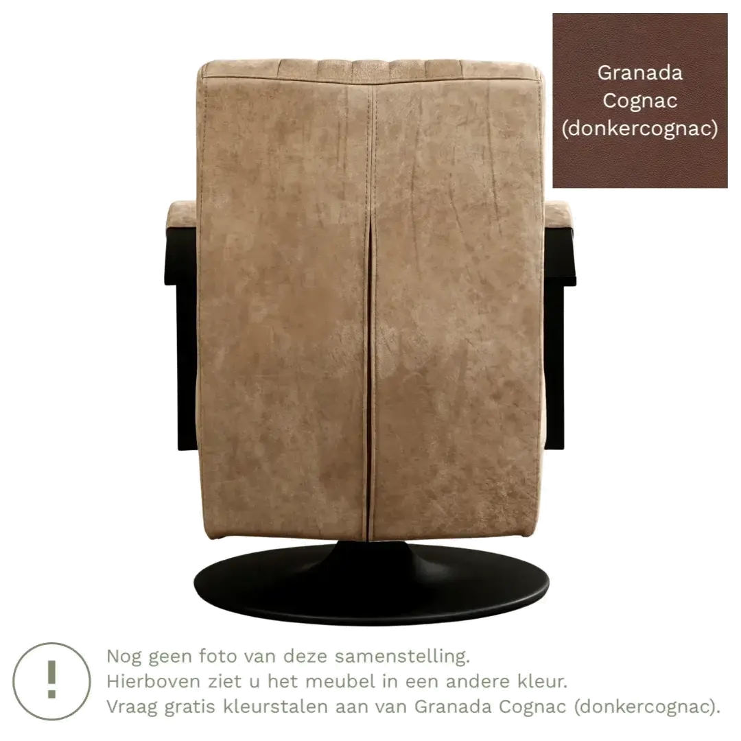 afbeelding van Leren draaifauteuil Galaxy - Granada Cognac (donkercognac) - Schotelvoet zwart