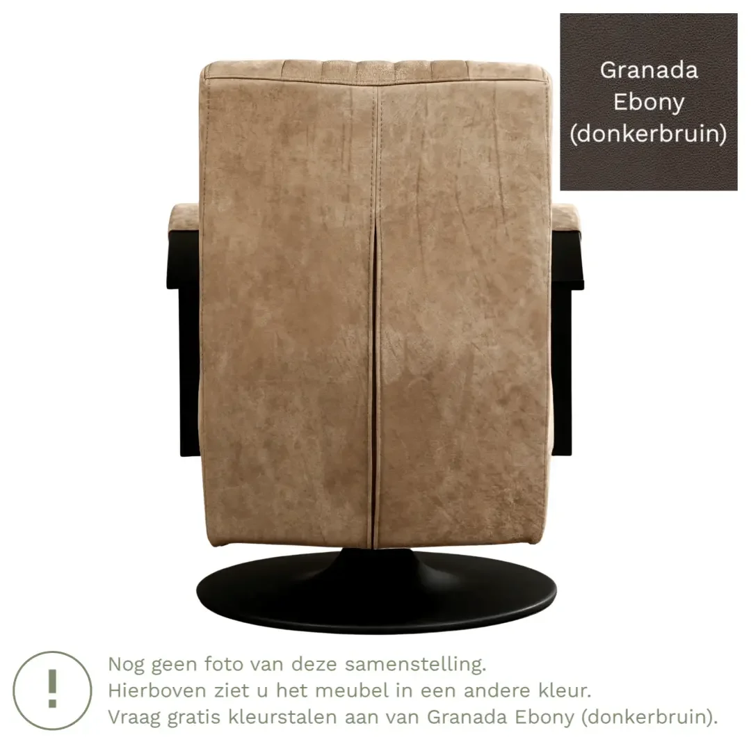 afbeelding van Leren draaifauteuil Galaxy - Granada Ebony (donkerbruin) - Schotelvoet zwart