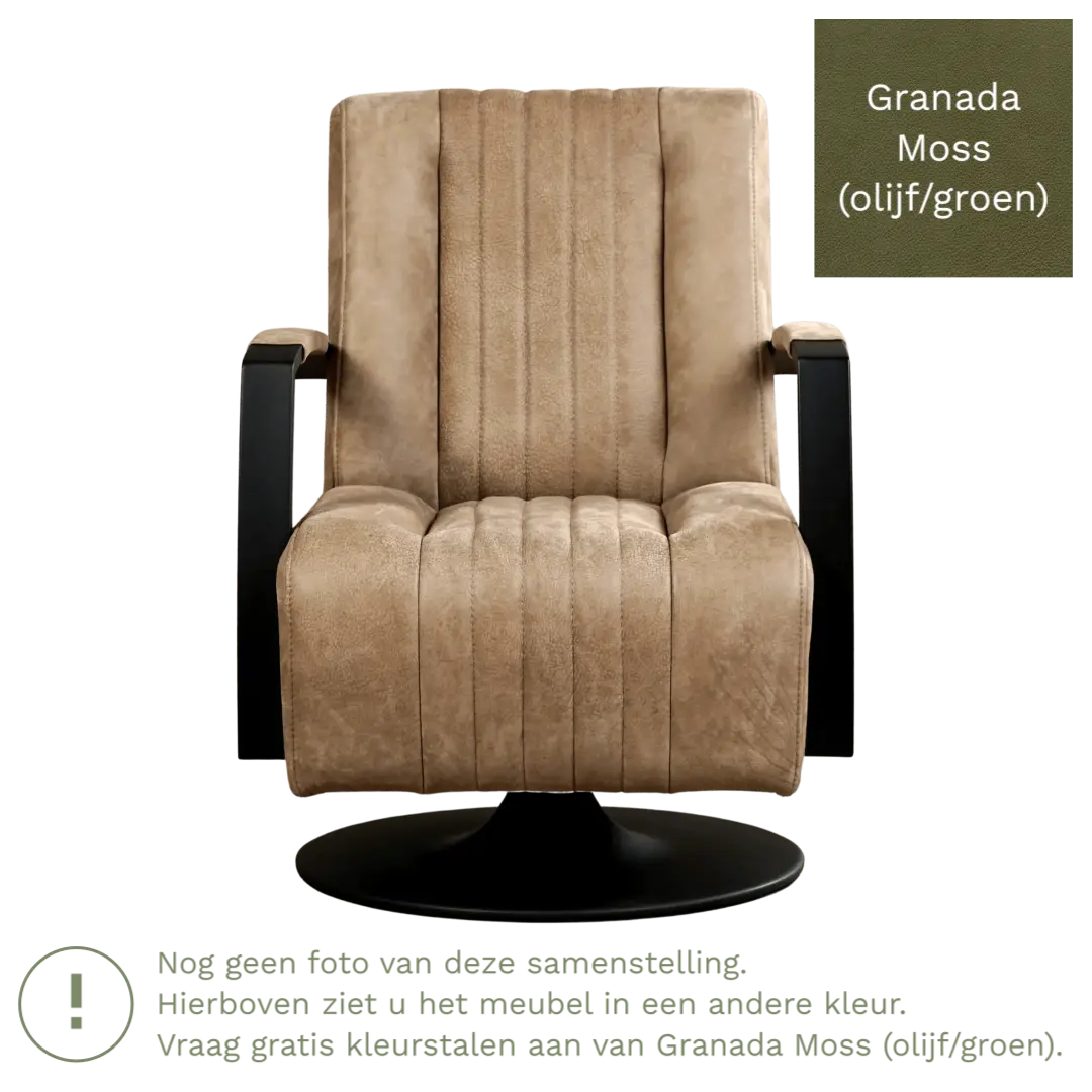 afbeelding van Leren draaifauteuil Galaxy - Granada Moss (olijf/groen) - Schotelvoet zwart