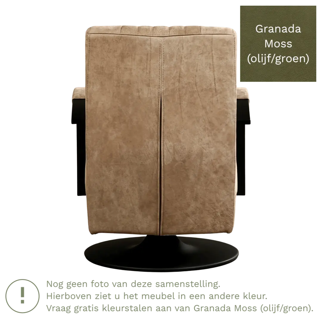 afbeelding van Leren draaifauteuil Galaxy - Granada Moss (olijf/groen) - Schotelvoet zwart
