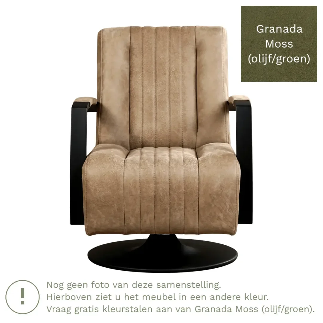 afbeelding van Leren draaifauteuil Galaxy - Granada Moss (olijf/groen) - Stervoet zwart
