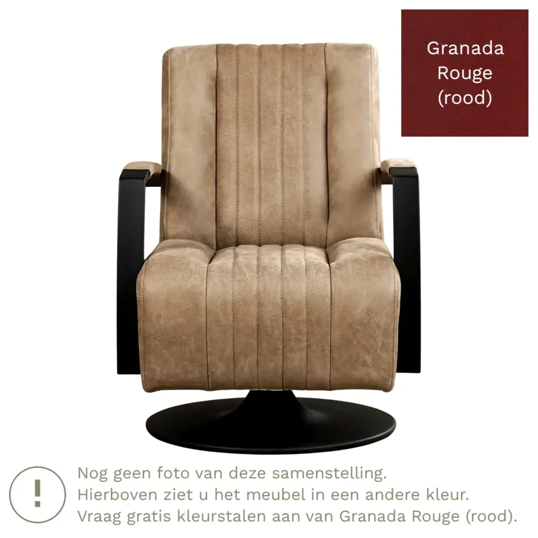 afbeelding van Leren draaifauteuil Galaxy - Granada Rouge (rood) - Schotelvoet zwart