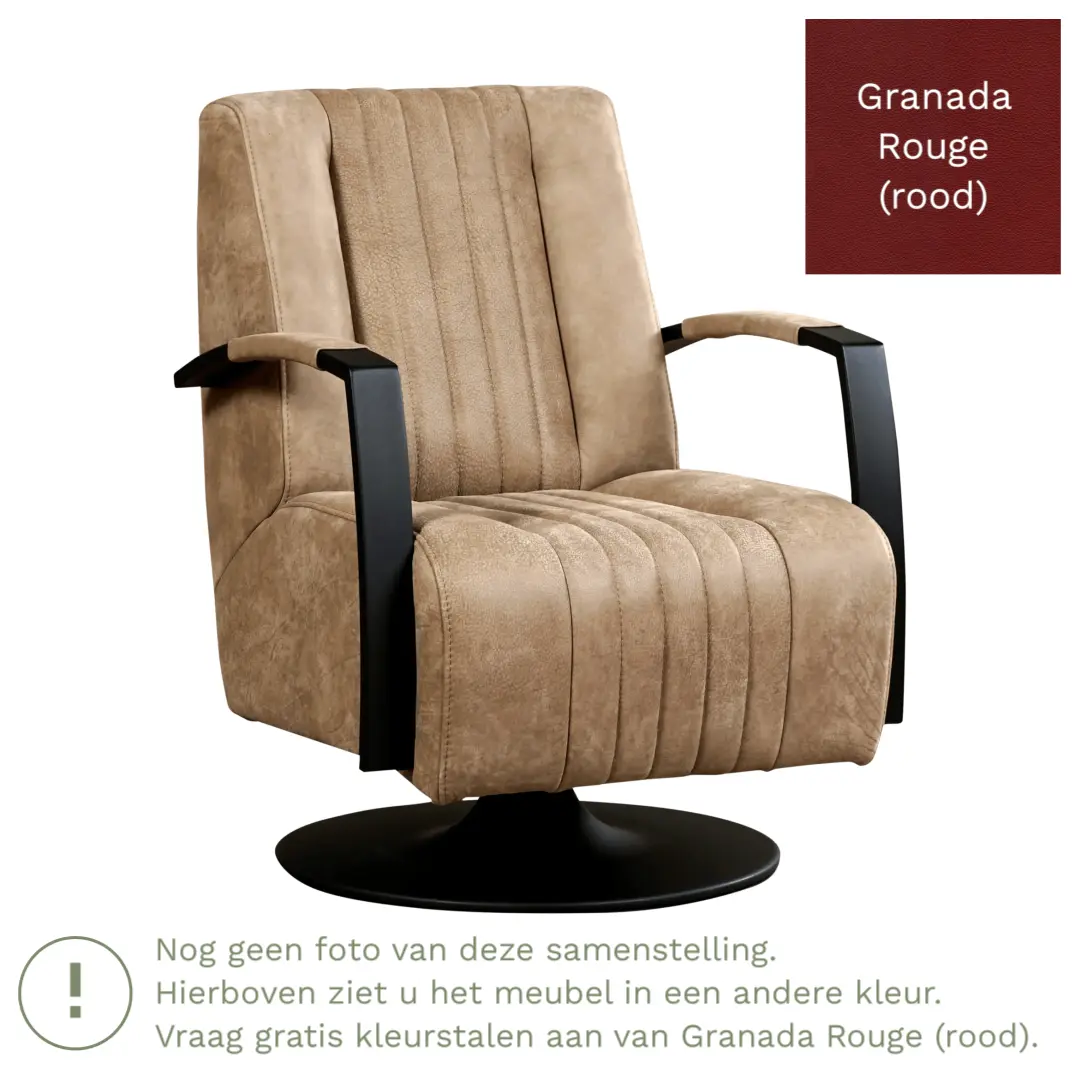 afbeelding van Leren draaifauteuil Galaxy - Granada Rouge (rood) - Stervoet zwart