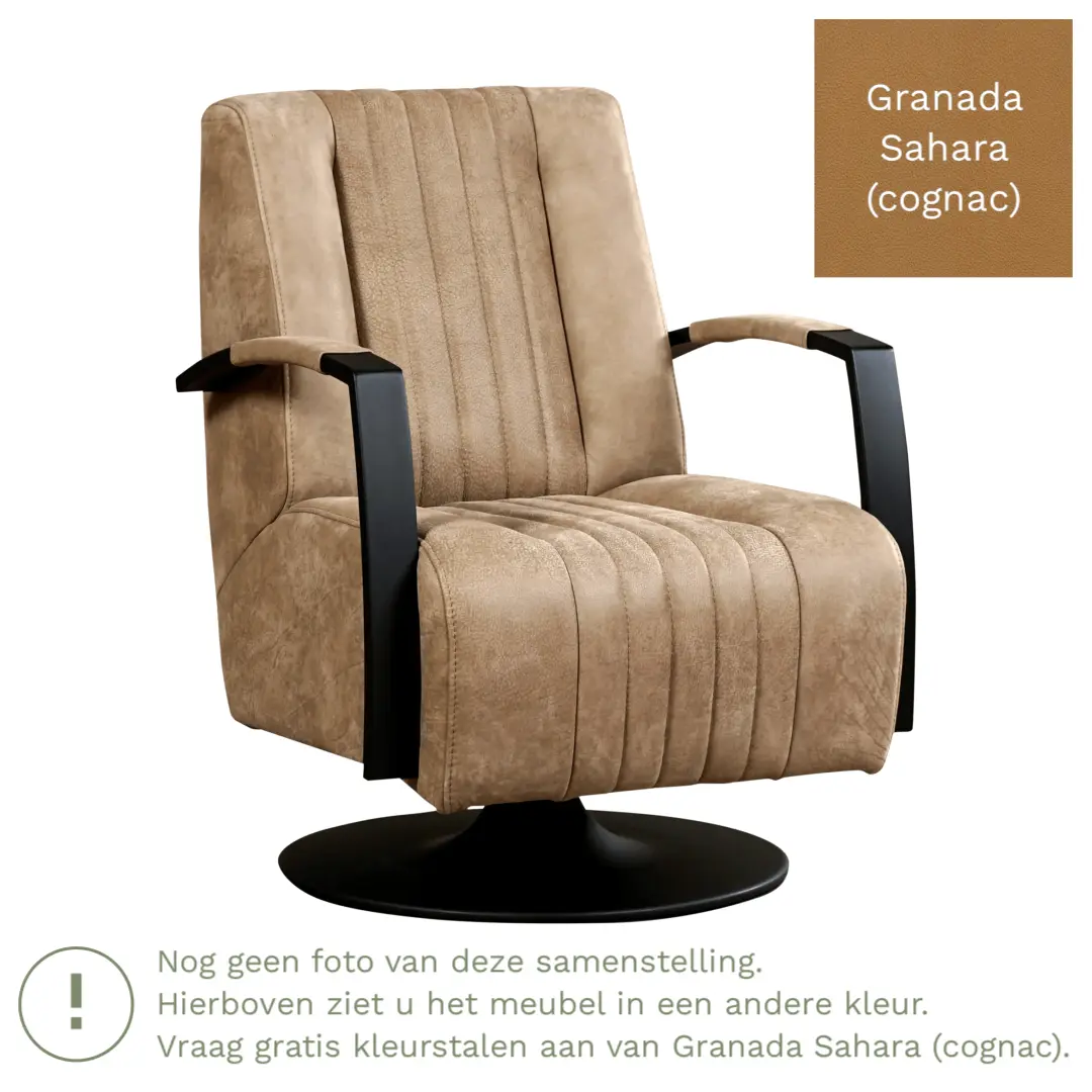 afbeelding van Leren draaifauteuil Galaxy - Granada Sahara (cognac) - Schotelvoet zwart