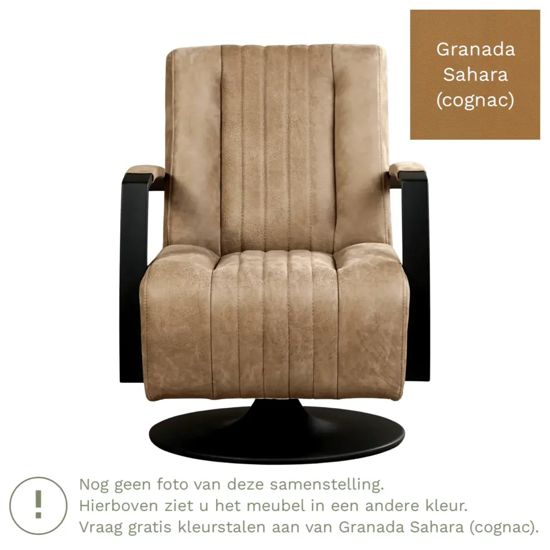 afbeelding van Leren draaifauteuil Galaxy - Granada Sahara (cognac) - Schotelvoet zwart