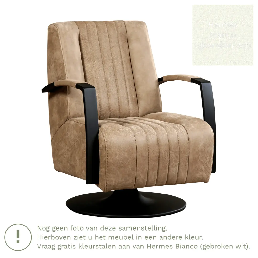afbeelding van Leren draaifauteuil Galaxy - Hermes Bianco (gebroken wit) - Stervoet zwart