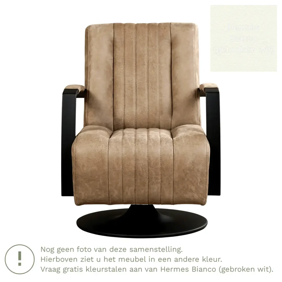 afbeelding van Leren draaifauteuil Galaxy - Hermes Bianco (gebroken wit) - Stervoet zwart
