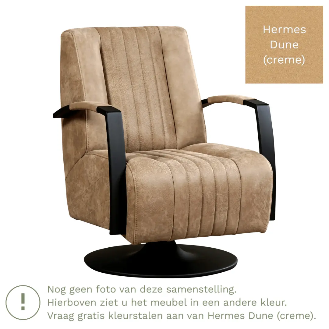 afbeelding van Leren draaifauteuil Galaxy - Hermes Dune (crème) - Schotelvoet zwart