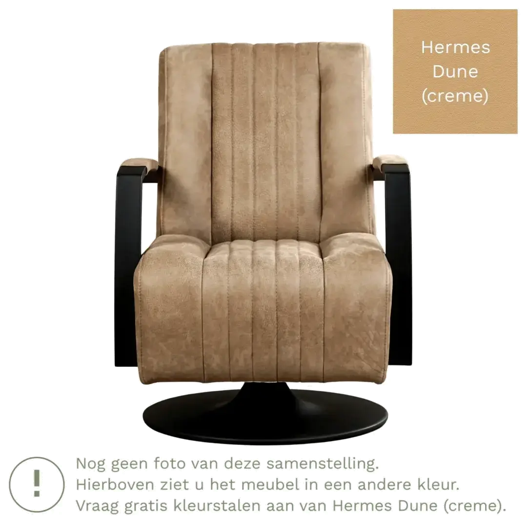 afbeelding van Leren draaifauteuil Galaxy - Hermes Dune (crème) - Schotelvoet zwart