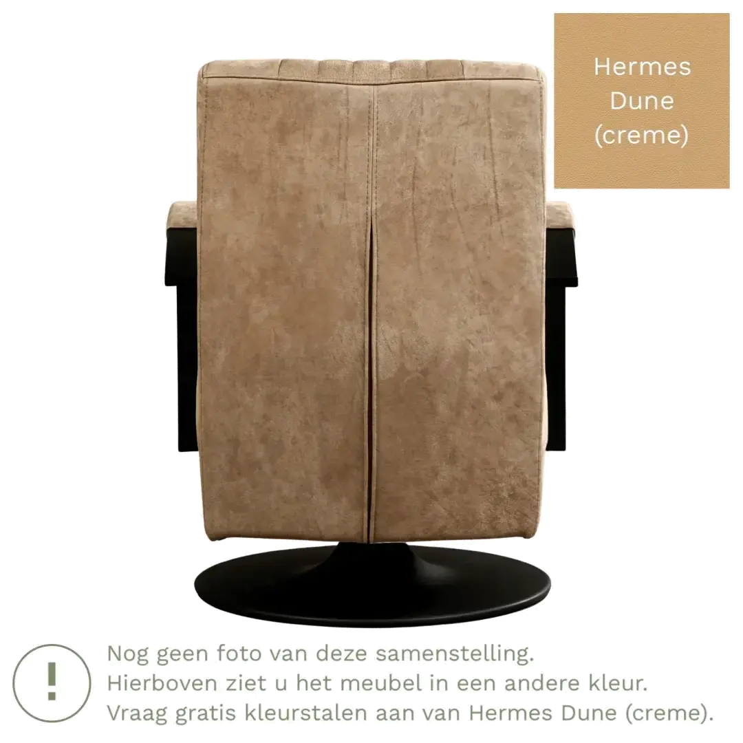 afbeelding van Leren draaifauteuil Galaxy - Hermes Dune (crème) - Schotelvoet zwart