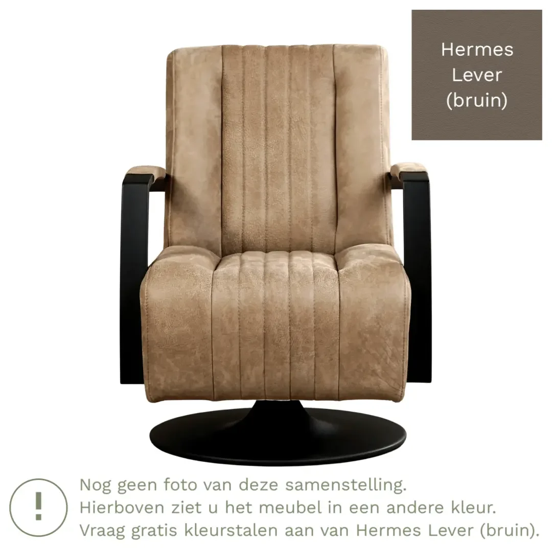 afbeelding van Leren draaifauteuil Galaxy - Hermes Lever (bruin) - Schotelvoet zwart