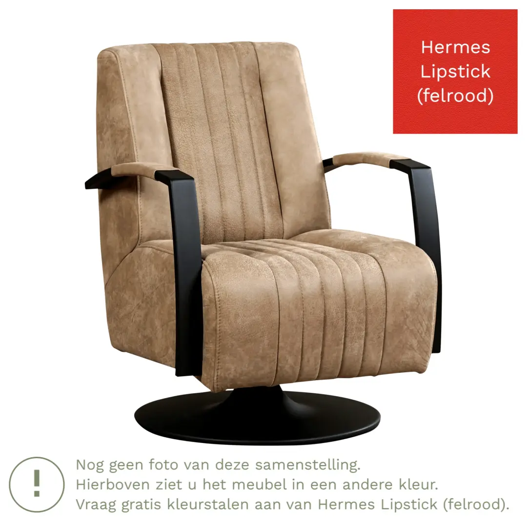 afbeelding van Leren draaifauteuil Galaxy - Hermes Lipstick (felrood) - Schotelvoet zwart