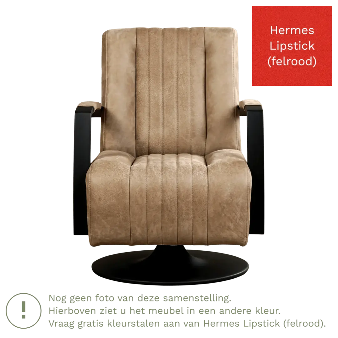 afbeelding van Leren draaifauteuil Galaxy - Hermes Lipstick (felrood) - Schotelvoet zwart