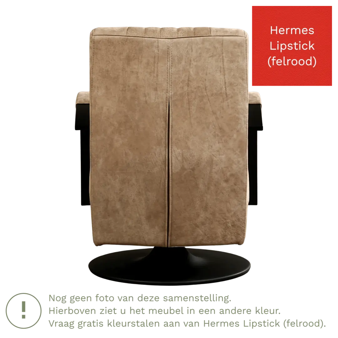 afbeelding van Leren draaifauteuil Galaxy - Hermes Lipstick (felrood) - Schotelvoet zwart