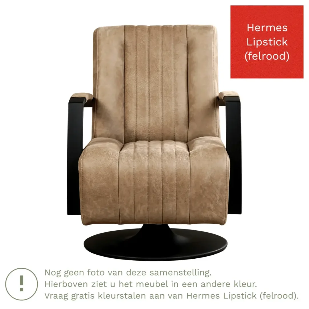 afbeelding van Leren draaifauteuil Galaxy - Hermes Lipstick (felrood) - Stervoet zwart
