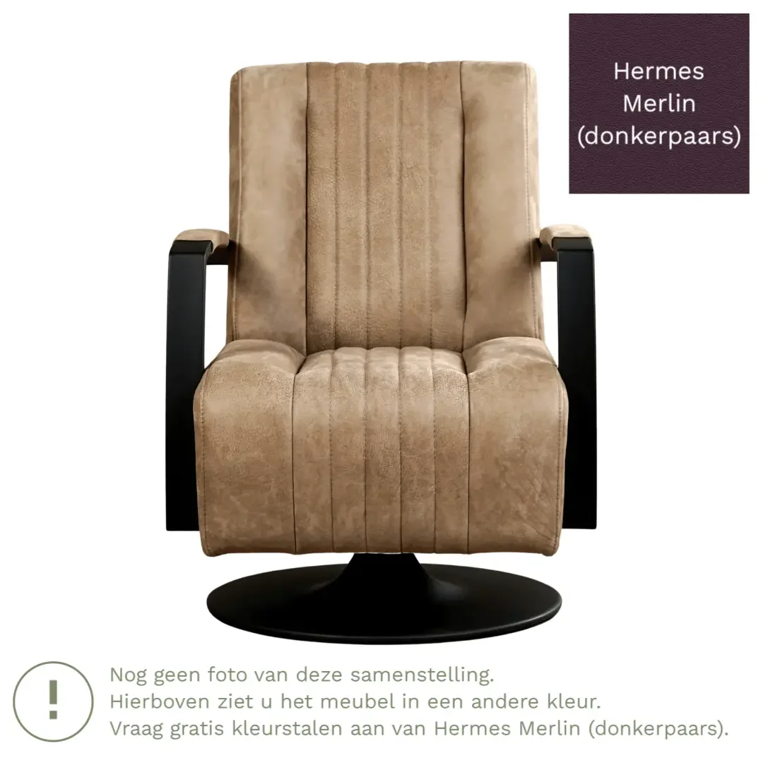 afbeelding van Leren draaifauteuil Galaxy - Hermes Merlin (donkerpaars) - Schotelvoet zwart