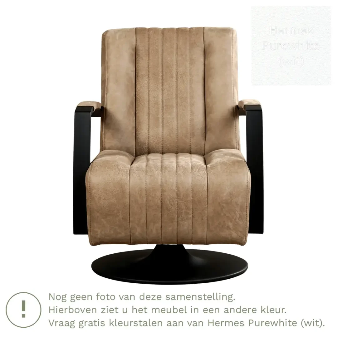 afbeelding van Leren draaifauteuil Galaxy - Hermes Purewhite (wit) - Schotelvoet zwart