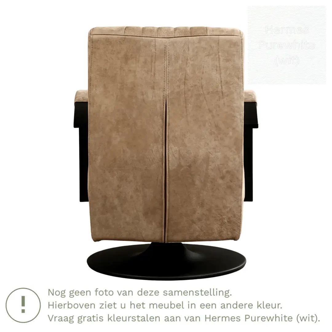 afbeelding van Leren draaifauteuil Galaxy - Hermes Purewhite (wit) - Schotelvoet zwart