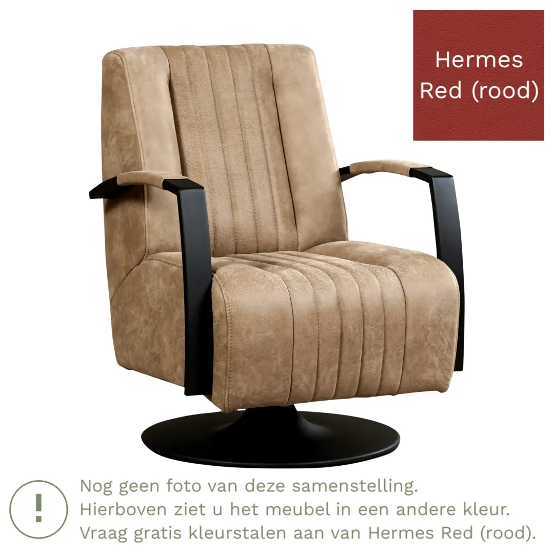 afbeelding van Leren draaifauteuil Galaxy - Hermes Red (rood) - Schotelvoet zwart
