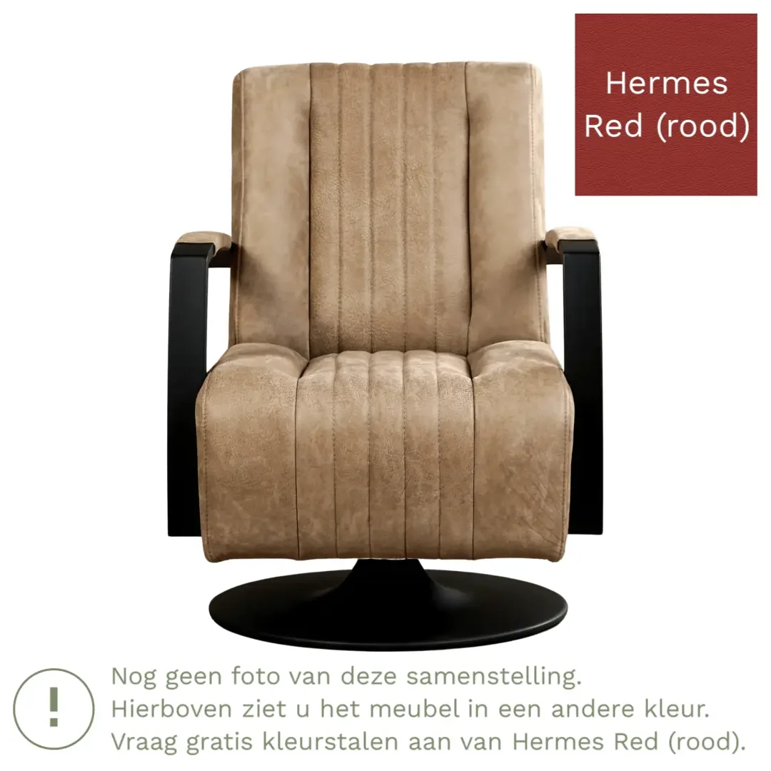 afbeelding van Leren draaifauteuil Galaxy - Hermes Red (rood) - Schotelvoet zwart