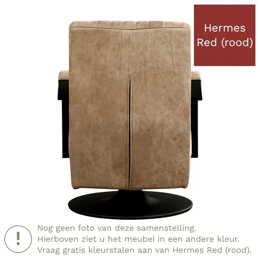 afbeelding van Leren draaifauteuil Galaxy - Hermes Red (rood) - Schotelvoet zwart