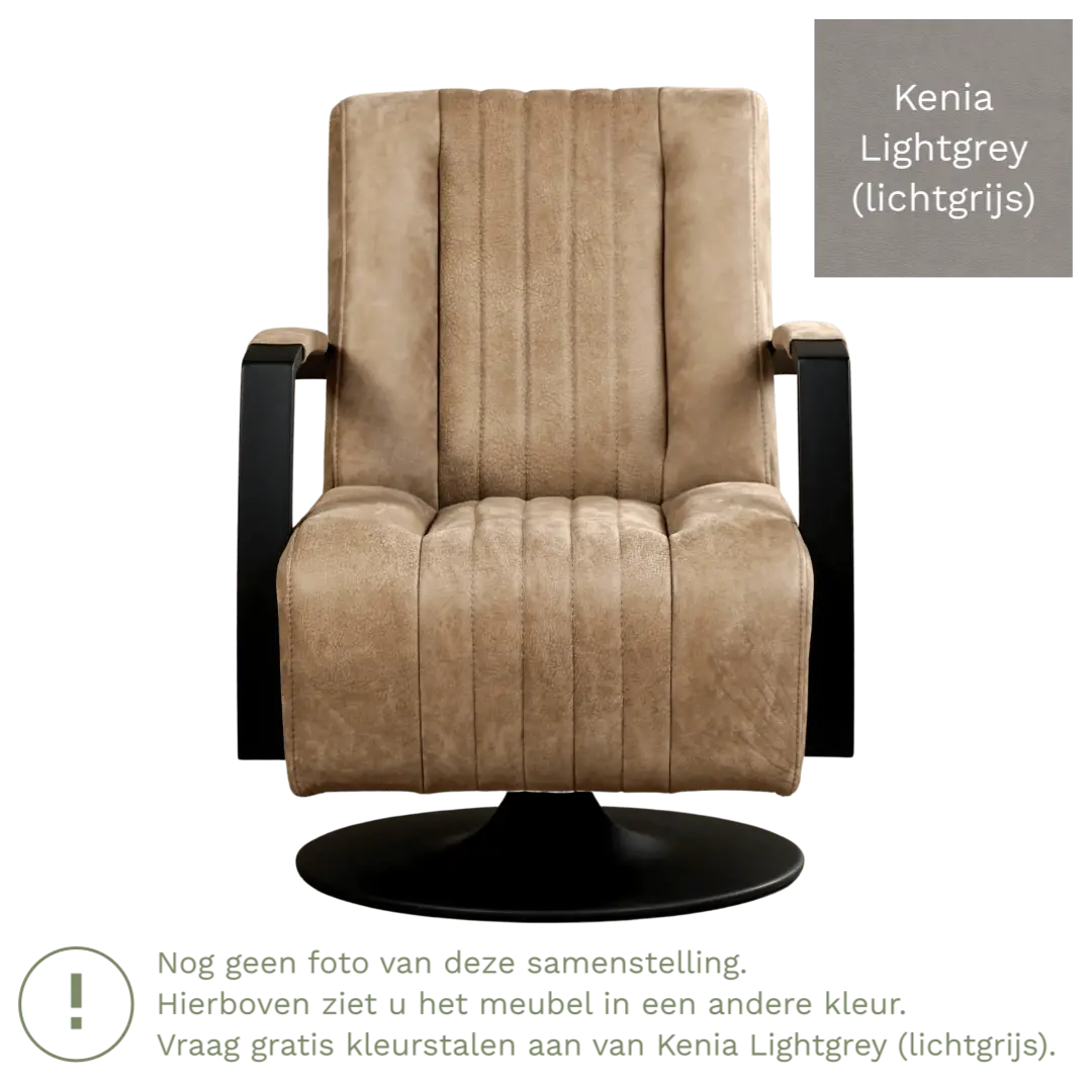 afbeelding van Leren draaifauteuil Galaxy - Kenia Lightgrey (lichtgrijs) - Schotelvoet zwart