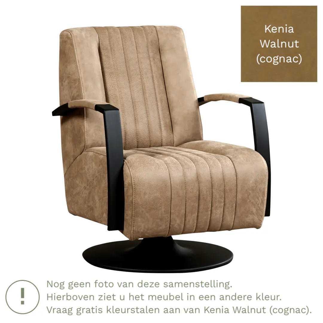 afbeelding van Leren draaifauteuil Galaxy - Kenia Walnut (cognac) - Schotelvoet zwart