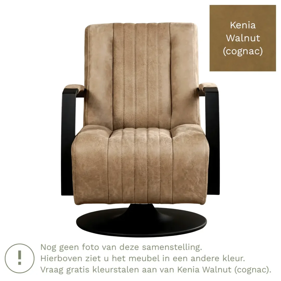 afbeelding van Leren draaifauteuil Galaxy - Kenia Walnut (cognac) - Schotelvoet zwart