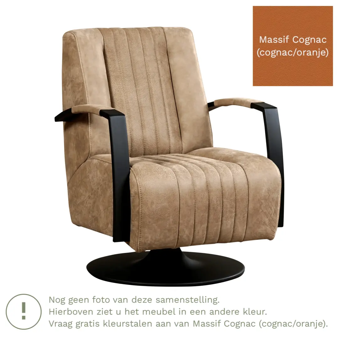 afbeelding van Leren draaifauteuil Galaxy - Massif Cognac (cognac/oranje) - Schotelvoet zwart