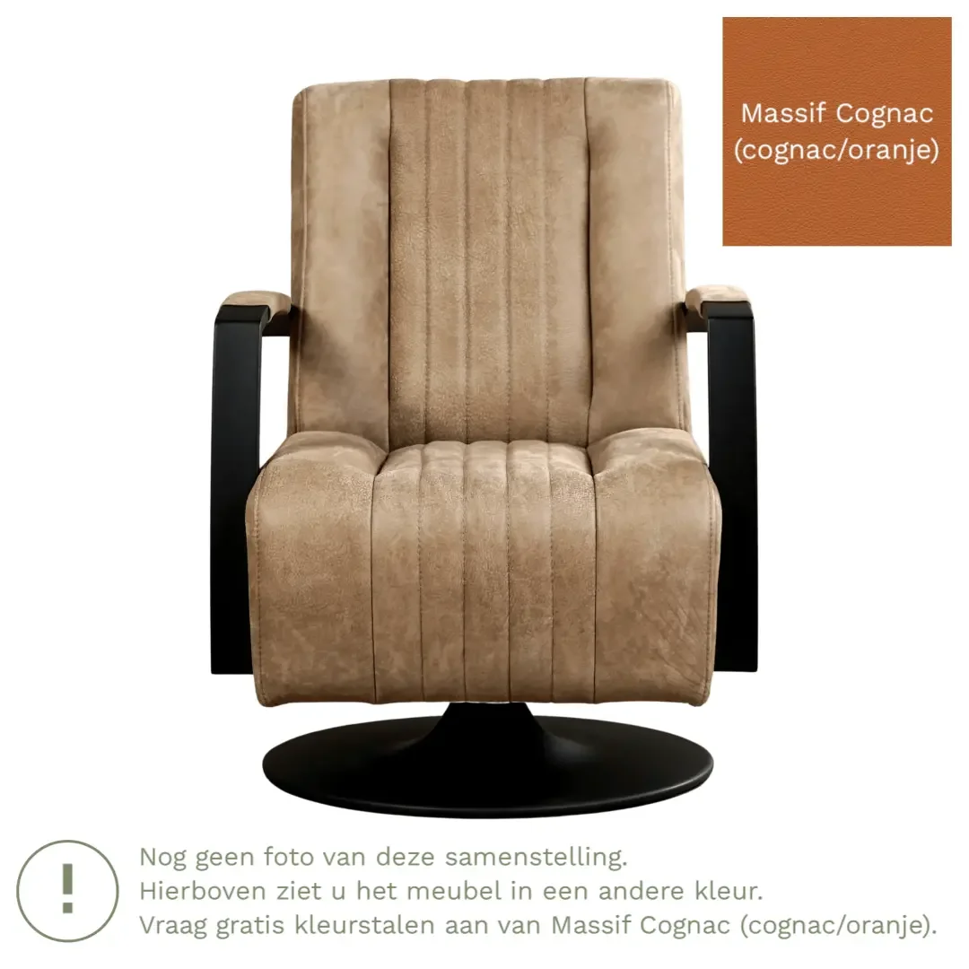 afbeelding van Leren draaifauteuil Galaxy - Massif Cognac (cognac/oranje) - Schotelvoet zwart