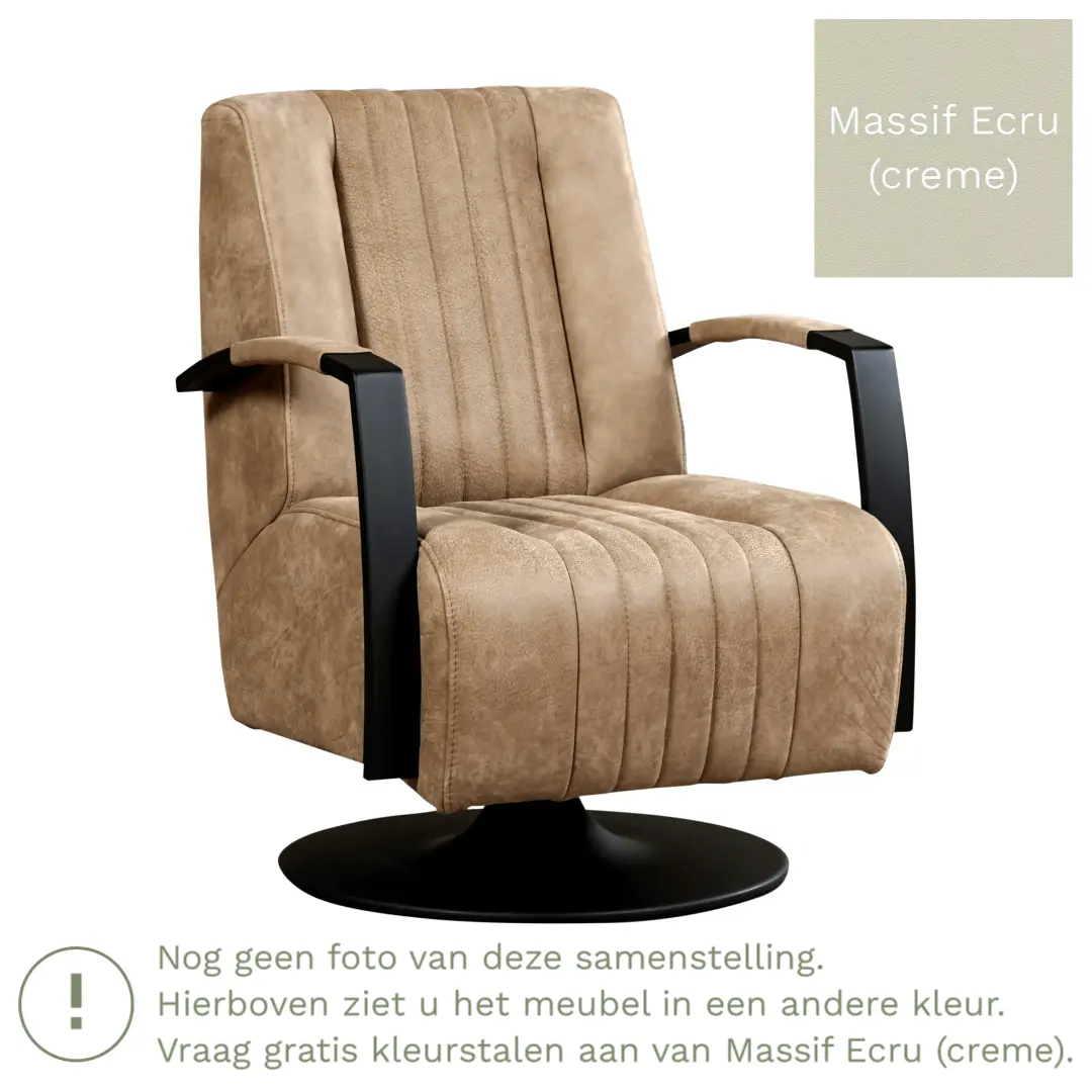 afbeelding van Leren draaifauteuil Galaxy - Massif Ecru (crème) - Stervoet zwart
