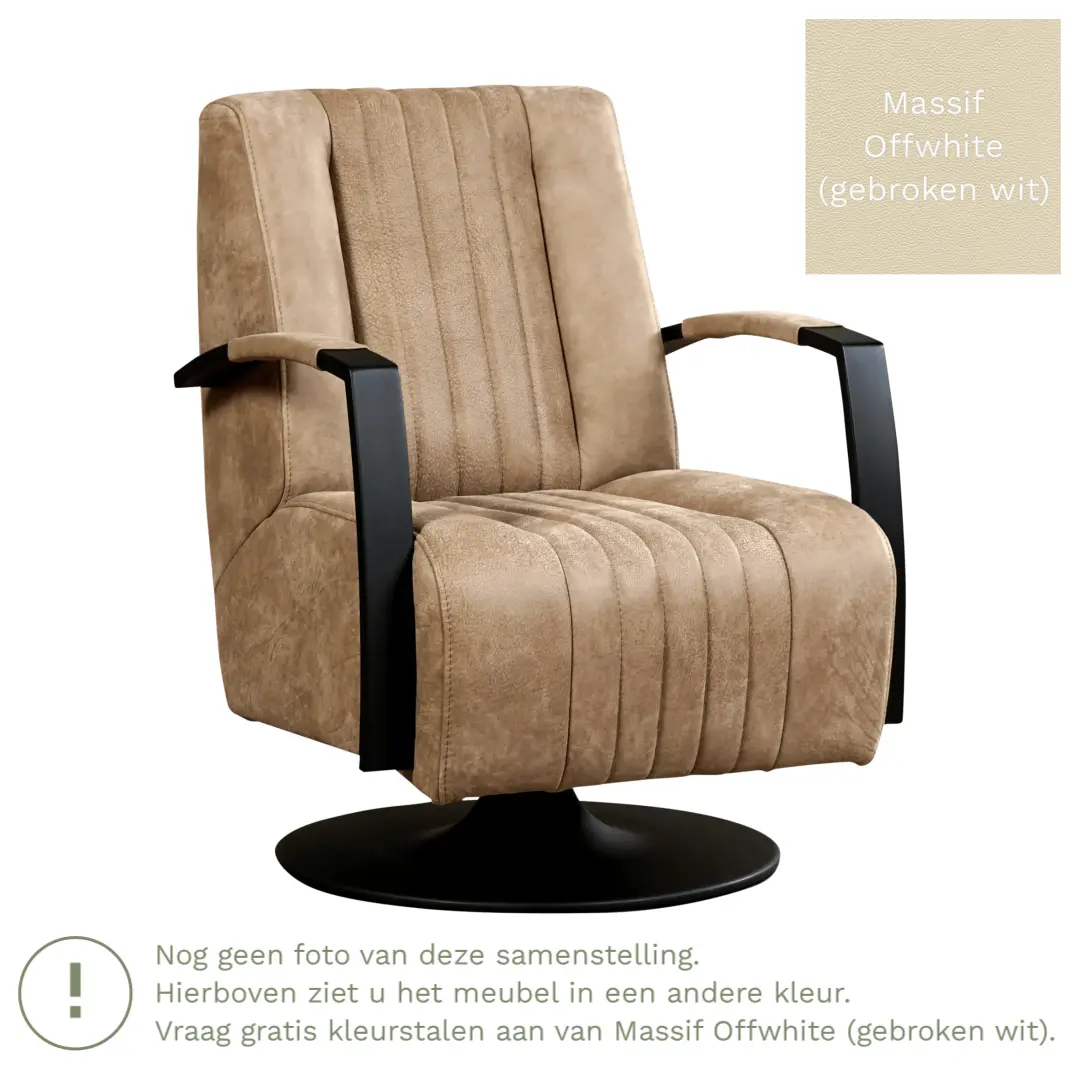 afbeelding van Leren draaifauteuil Galaxy - Massif Offwhite (gebroken wit) - Schotelvoet zwart