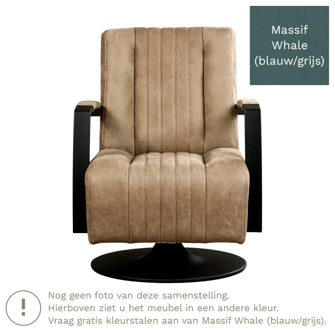 afbeelding van Leren draaifauteuil Galaxy - Massif Whale (blauw/grijs) - Schotelvoet zwart