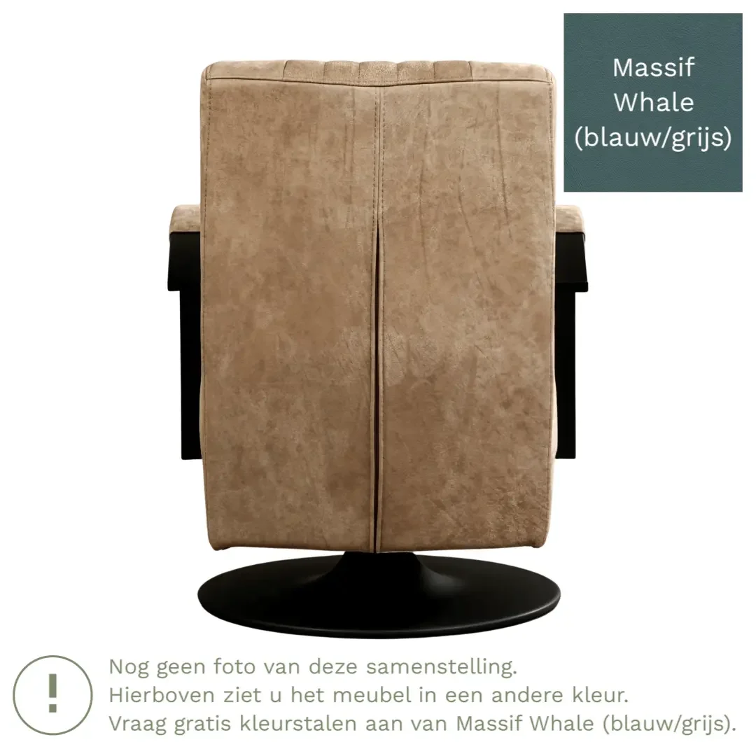 afbeelding van Leren draaifauteuil Galaxy - Massif Whale (blauw/grijs) - Schotelvoet zwart