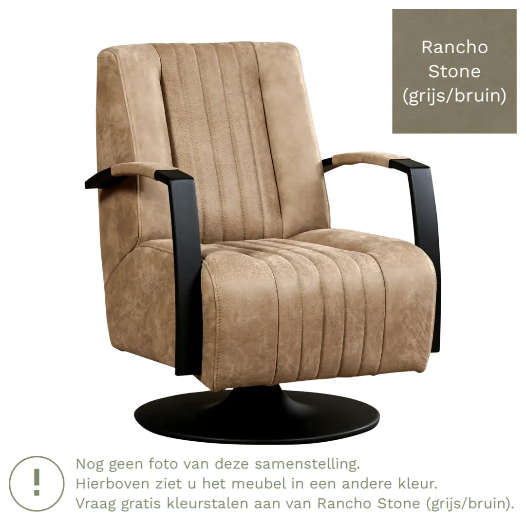 afbeelding van Leren draaifauteuil Galaxy - Rancho Stone (grijs/bruin) - Stervoet zwart
