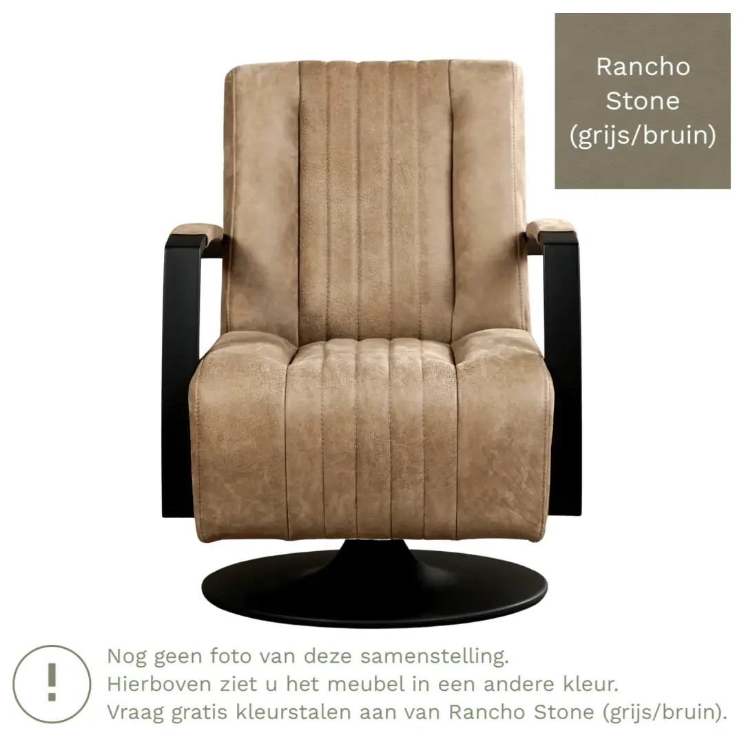afbeelding van Leren draaifauteuil Galaxy - Rancho Stone (grijs/bruin) - Stervoet zwart