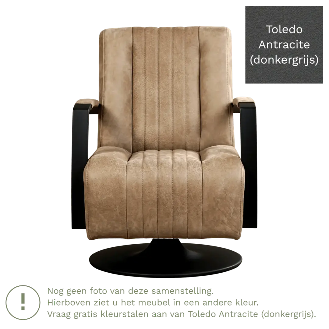 afbeelding van Leren draaifauteuil Galaxy - Toledo Antracite (donkergrijs) - Schotelvoet zwart