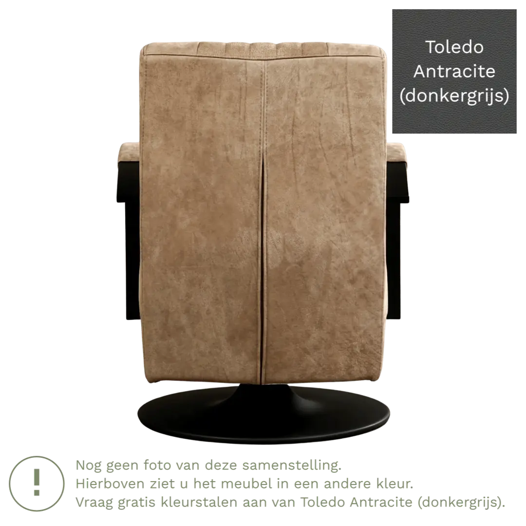 afbeelding van Leren draaifauteuil Galaxy - Toledo Antracite (donkergrijs) - Schotelvoet zwart