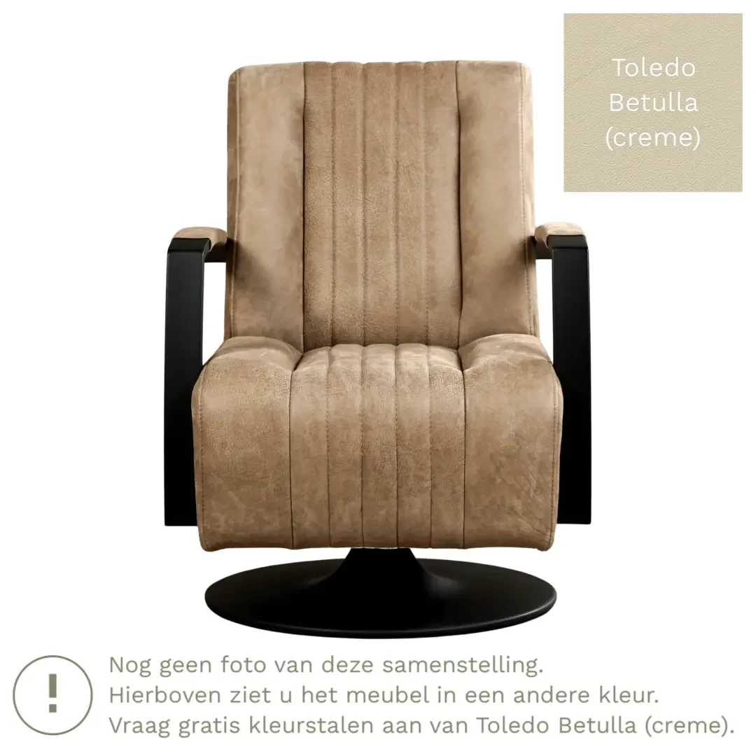 afbeelding van Leren draaifauteuil Galaxy - Toledo Betulla (crème) - Schotelvoet zwart