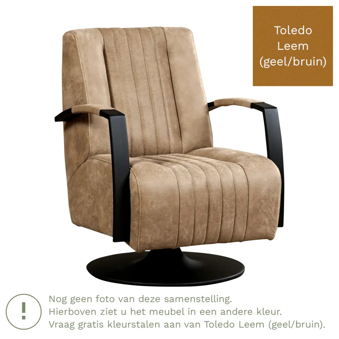 afbeelding van Leren draaifauteuil Galaxy - Toledo Leem (geel/bruin) - Schotelvoet zwart