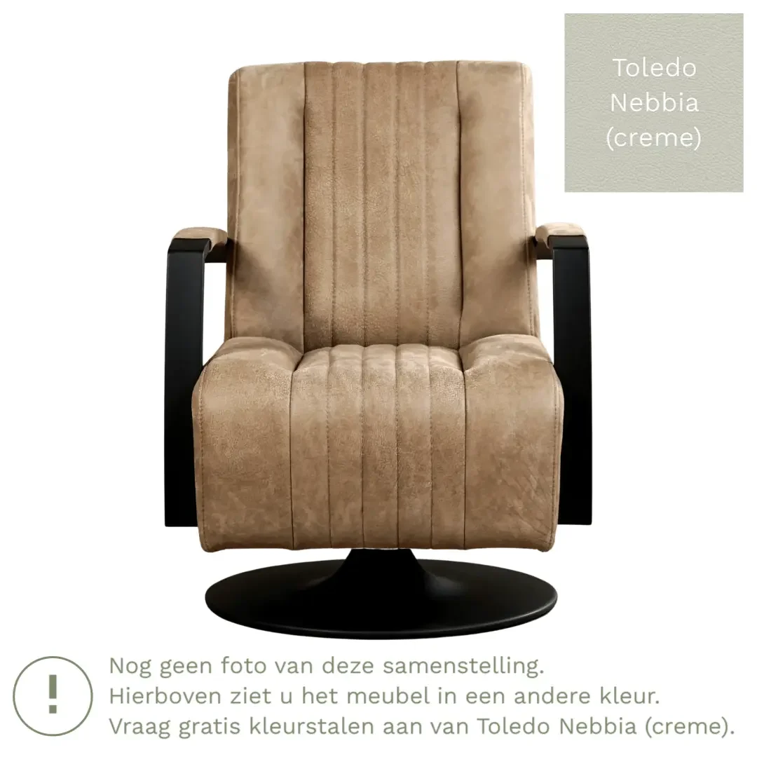 afbeelding van Leren draaifauteuil Galaxy - Toledo Nebbia (crème) - Schotelvoet zwart