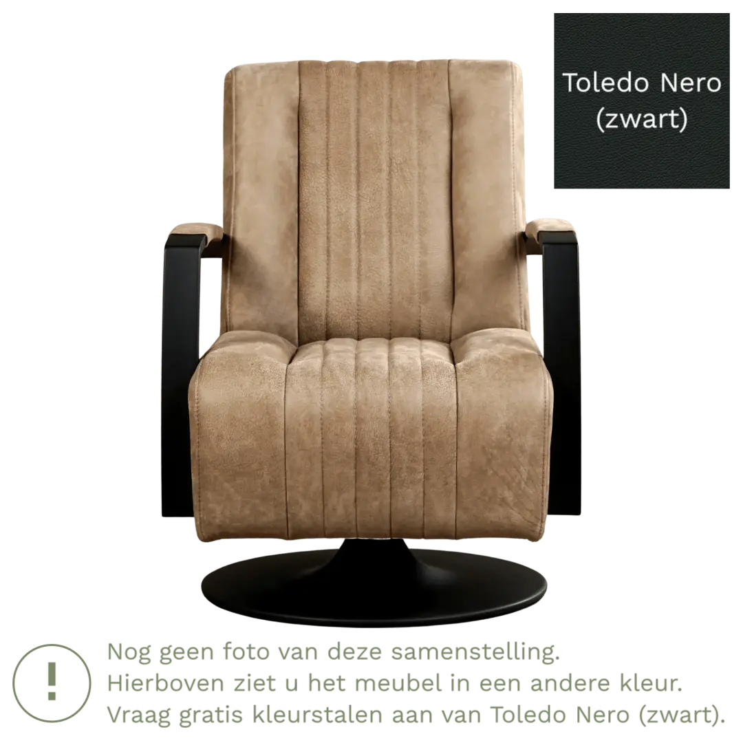 afbeelding van Leren draaifauteuil Galaxy - Toledo Nero (zwart) - Stervoet zwart