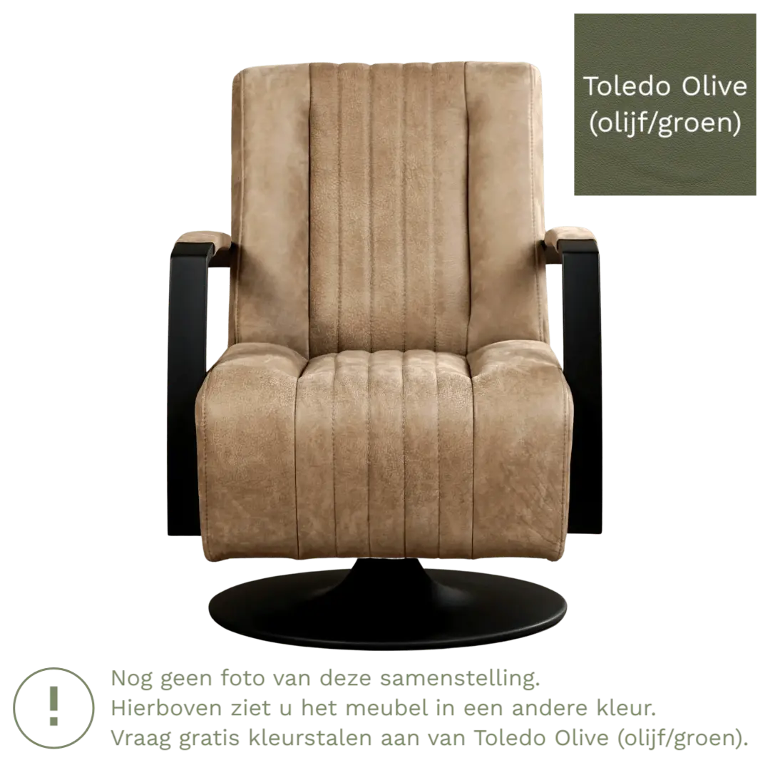 afbeelding van Leren draaifauteuil Galaxy - Toledo Olive (olijf/goen) - Schotelvoet zwart